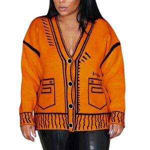 Streetwear Harajuku knit sweater orange and black size small